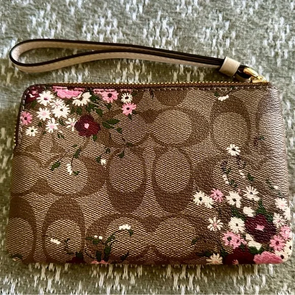 Coach Brown Floral Wristlet - Picture 2 of 6
